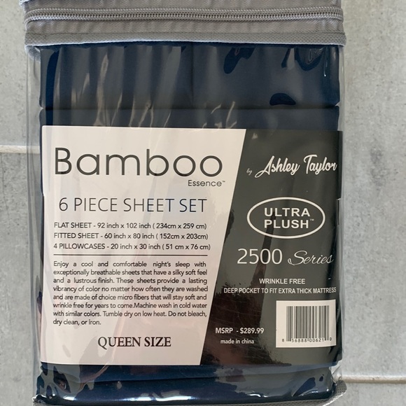 COPY - NWT Organic Aloe Vera Bamboo Essence Queen size sheet navy - Picture 3 of 4